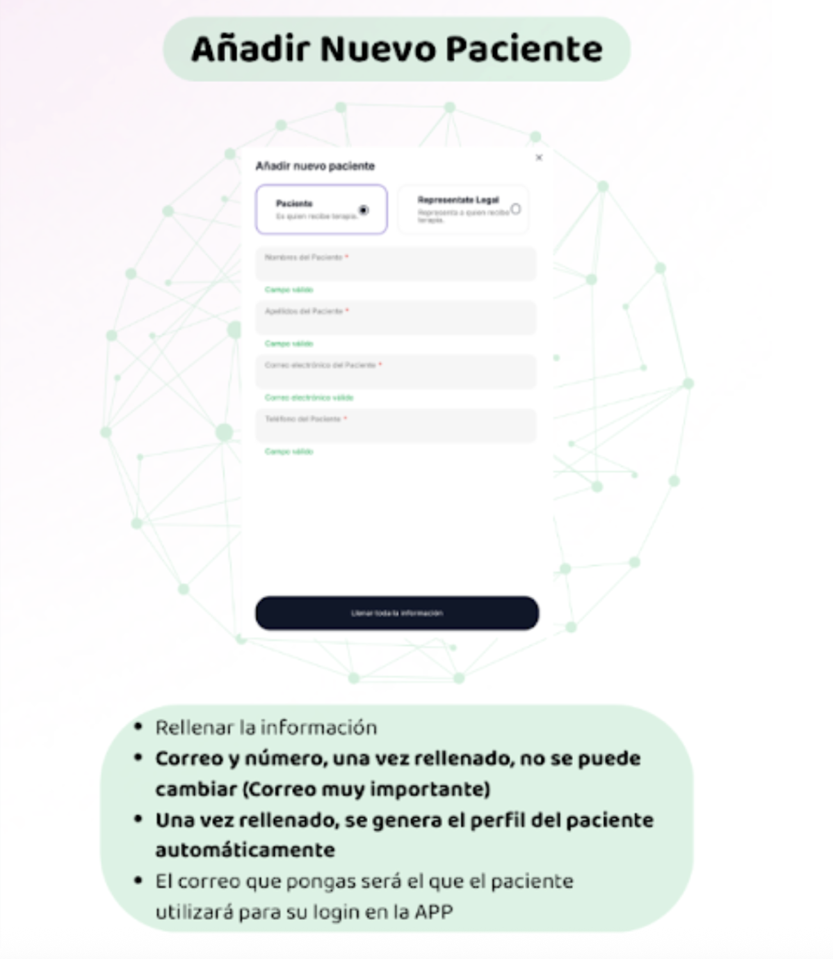 Popup agregar paciente Healmind