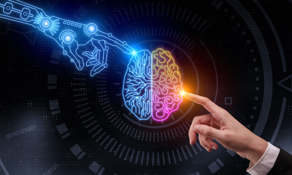 Illustration of a therapist and a patient connecting digitally, showing the human factor in technology.